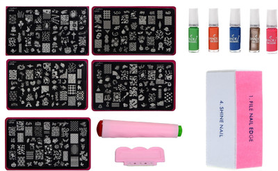 

Royalkart Latest Nail art Stamping Jumbo 5 Image Plates (TO Plate) With Double-Sided Stamper & Scraper, 5 Pcs Nail Paint Set & Nail Art Buffer (Multi)(Multi)