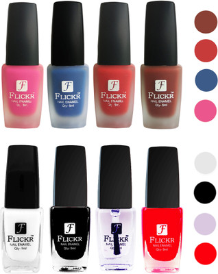 

Flickr Velvet Matte Nail Polish + Glossy Nail Polish Combo (4+4) Black,White Top Coat,Red,Pink,Blue,Red,Nude(Pack of 8)