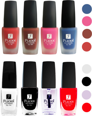 

Flickr Velvet Matte Nail Polish + Glossy Nail Polish Combo (4+4) Black,White Top Coat,Red,Red,Nude,Pink,Blue(Pack of 8)
