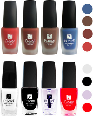 

Flickr Velvet Matte Nail Polish + Glossy Nail Polish Combo (4+4) Black,White Top Coat,Red,Red,Nude,Brown,Blue(Pack of 8)