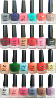 

Lady Fashion Velvet Matte Nail Polish (Set of 24 Nail Polish) Red,Grey,Turrquoise,Purple,Nude,Red,Pink,Black,Nude,Light Orange,Green,Sky Blue,Orange,Red,Golden,Silver,Peach,Magenta,Grey,Brown,Purple(Pack of 24)