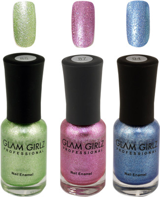 

Glam Girlz Glitter Nail Polish-Combo(85-87-94) green, dark pink, dark blue(Pack of 3)