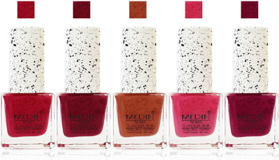 

Medin fashion Care Wholesale Rate matte sparkle Nail Polish Combo Set of 5 color maroon red pink dpurple purple red musted(Pack of 5)