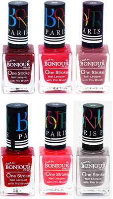 

Bonjour Paris Candy Color Long Lasting Nail paint For Teen Girls Women Nail Polish set A 59 Dark Red-Pink-Mauve-Red-Pink-Light Gray(Pack of 6)