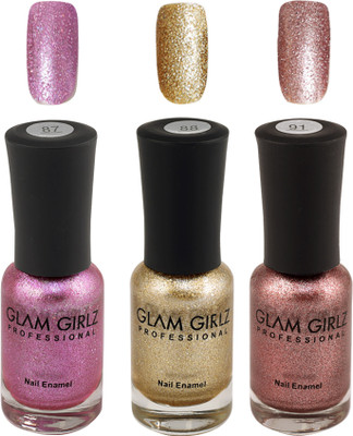 

Glam Girlz Glitter Nail Polish-Combo(87-88-91) dark pink, golden, pinkish copper(Pack of 3)