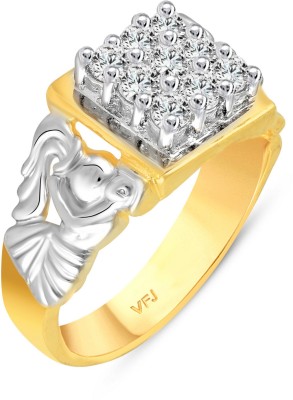 VIGHNAHARTA Zodiac sign AQUARIUS (Kumbh Rashi) Gents Ring for Men and Boys Alloy Cubic Zirconia Gold Plated Ring