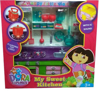 

Amazia Dora Built-in Kitchen Set with various accessories and IC sound for kids