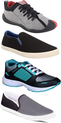 

Pexlo Combo Pack of 4 Casual (Loafer Shoes) Running Shoes For Men(Black, Grey, Blue