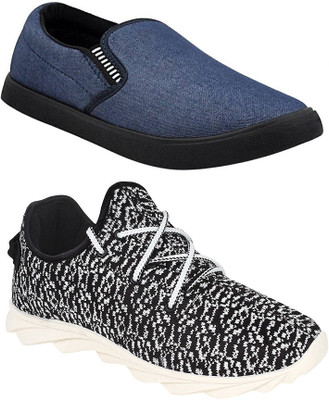 

Pexlo Combo Pack of 2 Casual Shoes (Loafers Shoes) Running Shoes For Men(Blue, Black