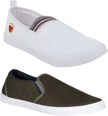 

Pexlo Combo Pack of 2 Casual Shoes Loafers For Men(White, Olive
