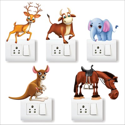 AH Decals 30 cm Animal Switch Board Sticker Removable Sticker(Pack of 5)