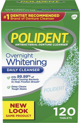 

Polident Overnight Whitening Antibacterial Denture Cleanser Effervescent Tablets, 120 count Teeth Whitening Kit