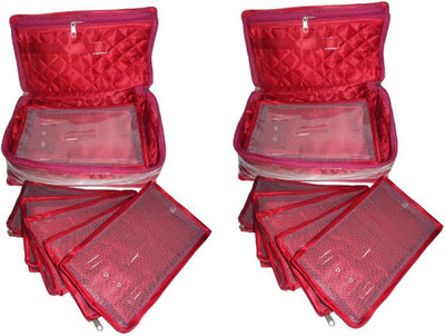 

shivanshshine 2 PC Satin 5 Pouch Necklace Jewellery Makeup Storage Vanity Box (Purple) Vanity Box Vanity Box(Maroon)