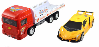 

Breno Trailer truck toy for kids, Push and Go toys for kids with one yellow super racing car for kids Red color(Multicolor)