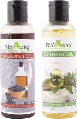 

RIYAAGRO (Combo Pack of 2) 100 % Natrual & Pure Undiluted Cold Pressed (Kalaunji & Castor Oil) For Hair-Scalp-Skin-Face-Nails-- 100 ml(200 ml)