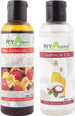 

RIYAAGRO (Combo Pack of 2) 100 % Natrual & Pure Undiluted Cold Pressed (Malkangani & Camphor Oil) For Hair-Scalp-Skin-Face-Nails-- 100 ml(200 ml)