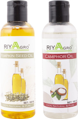 

RIYAAGRO (Combo Pack of 2) 100 % Natrual & Pure Undiluted Cold Pressed (Pumpkin Seed & Camphor Oil) For Hair-Scalp-Skin-Face-Nails-- 100 ml(100 ml)