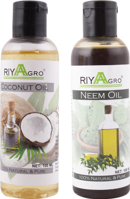 

RIYAAGRO (Combo Pack of 2) 100 % Natrual & Pure Undiluted Cold Pressed (Coconut & Neem Oil) For Hair-Scalp-Skin-Face-Nails-- 100 ml(200 ml)