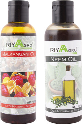 

RIYAAGRO (Combo Pack of 2) 100 % Natrual & Pure Undiluted Cold Pressed (Malkangani & Neem Oil) For Hair-Scalp-Skin-Face-Nails-- 100 ml(100 ml)