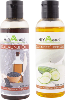 

RIYAAGRO (Combo Pack of 2) 100 % Natrual & Pure Undiluted Cold Pressed (Kalaunji & Cucumber Oil) For Hair-Scalp-Skin-Face-Nails-- 100 ml(200 ml)