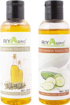 

RIYAAGRO (Combo Pack of 2) 100 % Natrual & Pure Undiluted Cold Pressed (Pumpkin Seed & Cucumber Seed Oil) For Hair-Scalp-Skin-Face-Nails-- 100 ml(200 ml)