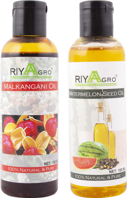 

RIYAAGRO (Combo Pack of 2) 100 % Natrual & Pure Undiluted Cold Pressed (Malkangani & Watermelon Seed Oil) For Hair-Scalp-Skin-Face-Nails-- 100 ml(200 ml)