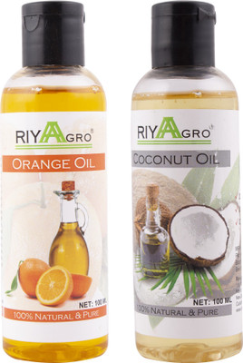 

RIYAAGRO (Combo Pack of 2) 100 % Natrual & Pure Undiluted Cold Pressed (Orange & Coconut Oil) For Hair-Scalp-Skin-Face-Nails-- 100 ml(200 ml)