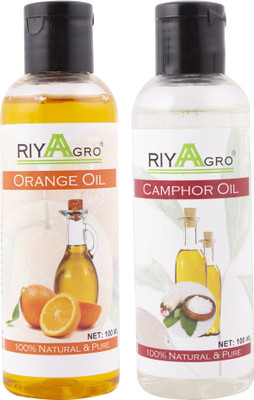 

RIYAAGRO (Combo Pack of 2) 100 % Natrual & Pure Undiluted Cold Pressed (Orange & Camphor Oil) For Hair-Scalp-Skin-Face-Nails-- 100 ml(200 ml)