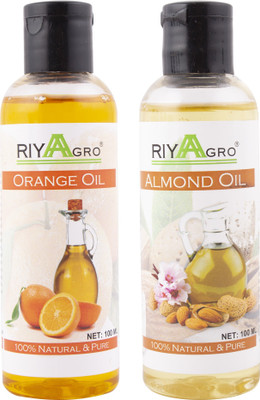 

RIYAAGRO (Combo Pack of 2) 100 % Natrual & Pure Undiluted Cold Pressed (Orange & Almond Oil) For Hair-Scalp-Skin-Face-Nails-- 100 ml(200 ml)