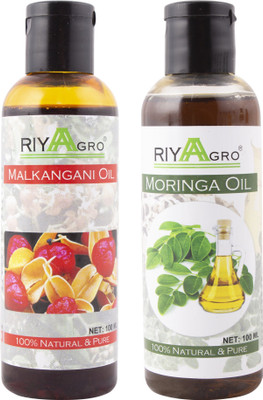 

RIYAAGRO (Combo Pack of 2) 100 % Natrual & Pure Undiluted Cold Pressed (Malkangani & Moringa Oil) For Hair-Scalp-Skin-Face-Nails-- 100 ml(200 ml)
