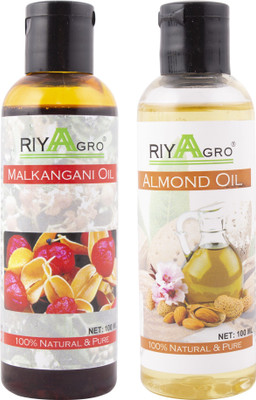

RIYAAGRO (Combo Pack of 2) 100 % Natrual & Pure Undiluted Cold Pressed (Malkangani & Almond Oil) For Hair-Scalp-Skin-Face-Nails-- 100 ml(100 ml)