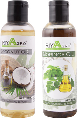 

RIYAAGRO (Combo Pack of 2) 100 % Natrual & Pure Undiluted Cold Pressed (Coconut & Moringa Oil) For Hair-Scalp-Skin-Face-Nails-- 100 ml(100 ml)