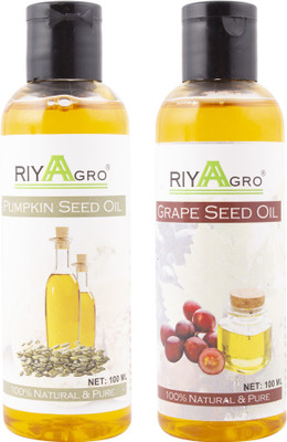 

RIYAAGRO (Combo Pack of 2) 100 % Natrual & Pure Undiluted Cold Pressed (Pumpkin Seed & Grape Seed Oil) For Hair-Scalp-Skin-Face-Nails-- 100 ml(200 ml)