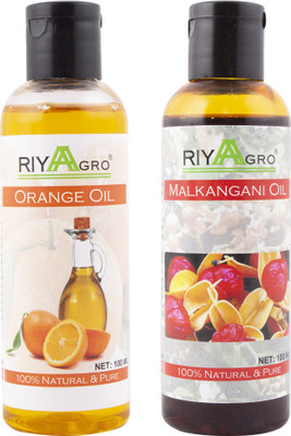 

RIYAAGRO (Combo Pack of 2) 100 % Natrual & Pure Undiluted Cold Pressed (Orange & Malkangani Oil) For Hair-Scalp-Skin-Face-Nails-- 100 ml(200 ml)