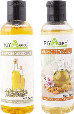 

RIYAAGRO (Combo Pack of 2) 100 % Natrual & Pure Undiluted Cold Pressed (Pumpkin Seed & Almond Oil) For Hair-Scalp-Skin-Face-Nails-- 100 ml(200 ml)