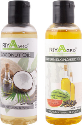 

RIYAAGRO (Combo Pack of 2) 100 % Natrual & Pure Undiluted Cold Pressed (Coconut & Watermelon Oil) For Hair-Scalp-Skin-Face-Nails-- 100 ml(200 ml)