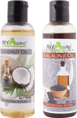 

RIYAAGRO (Combo Pack of 2) 100 % Natrual & Pure Undiluted Cold Pressed (Coconut & Kalaunji Oil) For Hair-Scalp-Skin-Face-Nails-- 100 ml(200 ml)