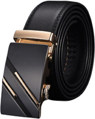 

Zapper Men Formal Black Genuine Leather Belt, Gold