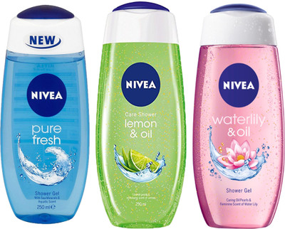 

Nivea FRESH PURE SHOWER GEL 250 ML + LEMON & OIL SHOWER GEL 250 ML + WATERLILY & OIL SHOWER GEL 250 ML(250 ml, Pack of 250)