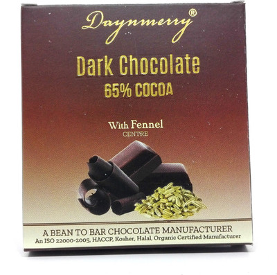 

Daynmerry 65% Dark Chocolate with Fennel- 40 gm - Pack of 8 Bars(Pack of 8, 320 g)