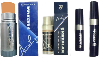 

Kryolan COMBO OF TV PAINT STICK/CONCEALER WITH HIGH QUALITY LIQUID FOUNDATION & LONG LASTING EYELINER & MASCARA(for all skin types)(Set of 4)