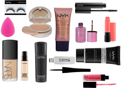 

Styling Of Eyelashes With Mac Pro longwear concealer With matte finish liptesity lipstick,zoom lash mascara& liquid Eyeliner,lightfull compact pink lip gloss,prep+prime face serum,lakme nail polish,nyx born to glow illuminator,studio perfect photo loving 