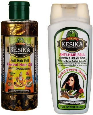 

KESHIKA 100 % Natural Anti-Hair Fall Herbal Shampoo (With Methi & Shikakai 200 ml) & Anti Hair Fall Oil (180 ml) Result 100 % Gaurantee(Set of 2)