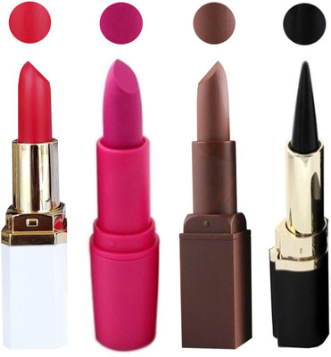 

Krazy Miss Rose Matte Lipstick Red, Pink, Chocolate Color & Kajal Pack of 4(Set of 4)