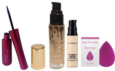 

Studio Fix Combo Sounge Puff&Kylie Rouge A levers Liquid Foundation & Mac Eiyeliner,Longwear Concealer(Set of 4)