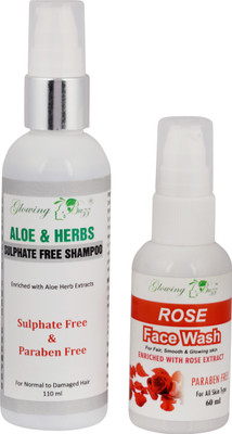 Glowing Buzz Combo of Aloe & Herbs Sulphate Free Shampoo and Rose Face Wash(Set of 1)