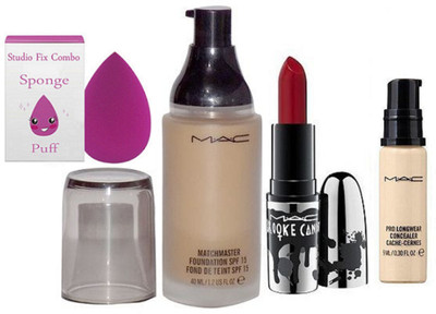 

Studio Fix Combo Sponge Puff&Mac MatchMaster Liquid Foundation, Matte Finish Red Lipstick,Longwear Concealer(Set of 4)