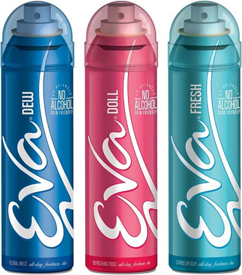 

EVA Deodorant Spray, Fresh, Doll & Dew ,125ml - Combo 3 Deodorant Spray - For Women (375 ml, Pack of 3) Deodorant Spray - For Women(375 ml, Pack of 3)
