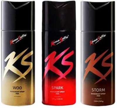 

KS Men Deo (Spark, Storm, Woo) 150ml Each Deodorant Spray - For Men(450 ml, Pack of 3)