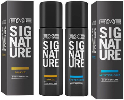 

AXE SIGNATURE MYSTERIOUS BODY PERFUME 122 ML + SIGNATURE SUAVE BODY PERFUME 122 ML Deodorant Spray - For Men & Women(122 ml, Pack of 2)